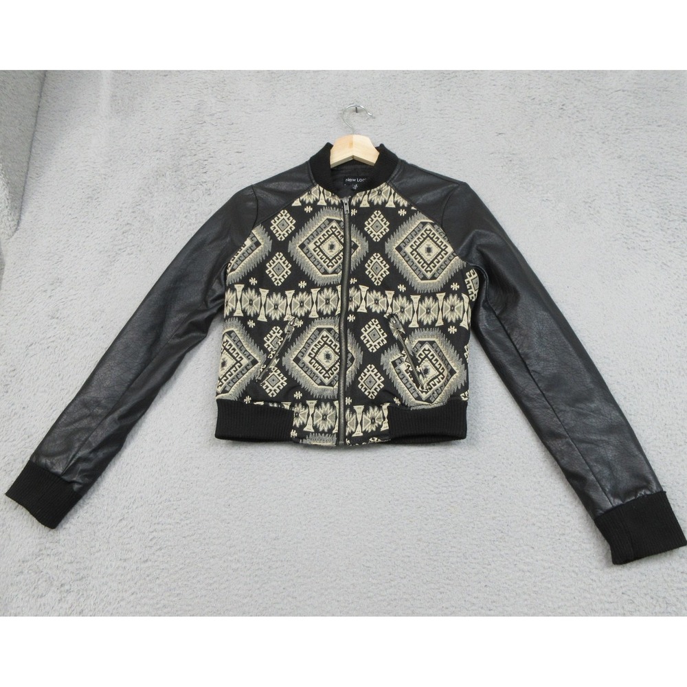 Southwestern Geometric Tapestry Faux Leather Bomber Jacket Womens S New Look